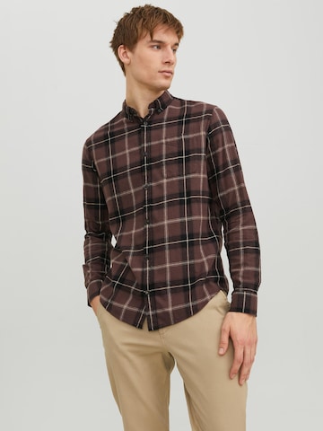 JACK & JONES Regular fit Button Up Shirt in Brown: front