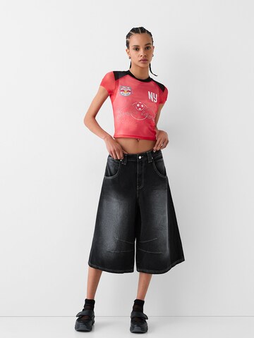 Bershka Wide Leg Shorts in Schwarz