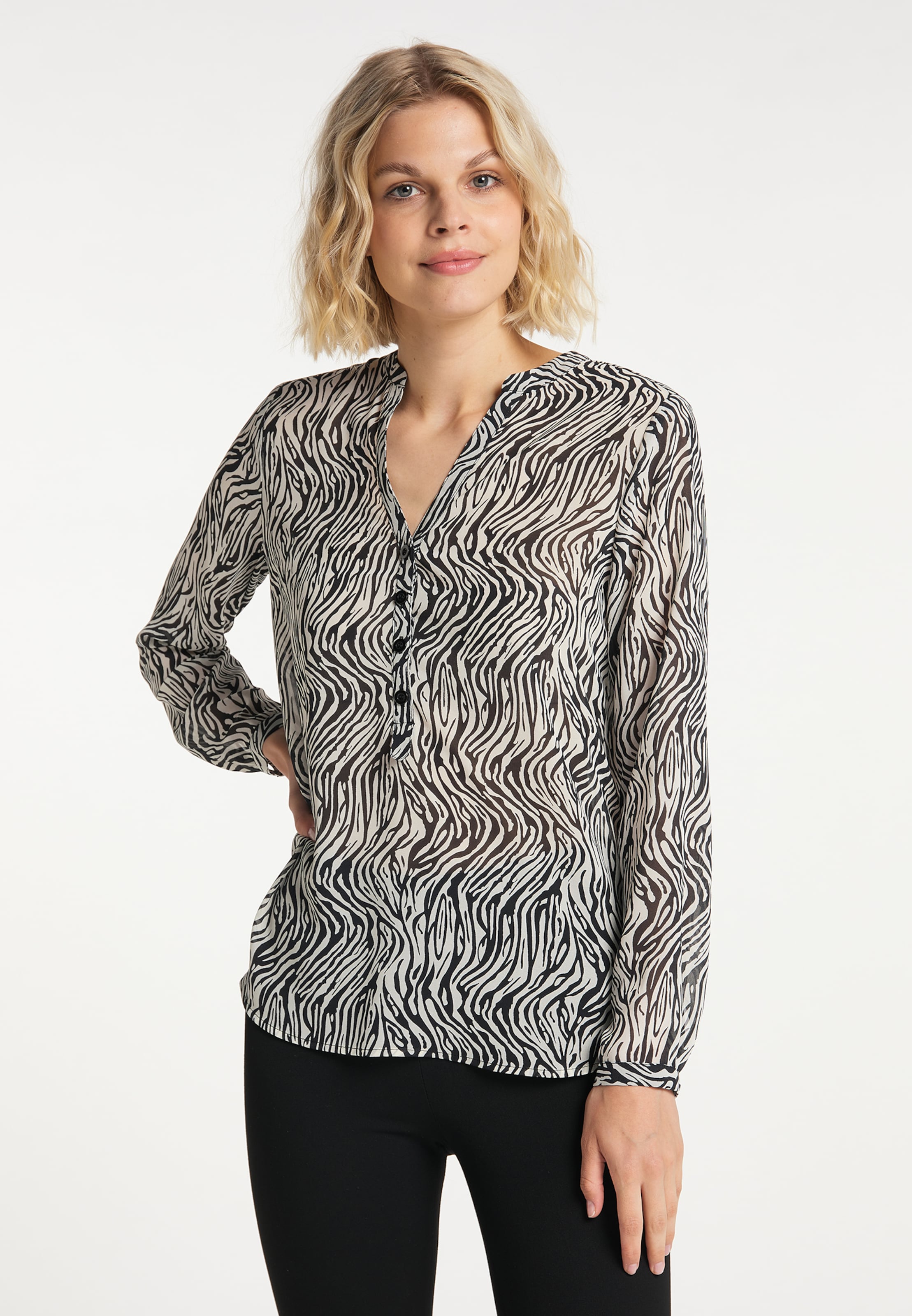 Frauen Große Größen Usha Tunika in Creme, Schwarz - CY95046 Frauen Große Größen Usha Tunika in Creme, Schwarz - CY95046