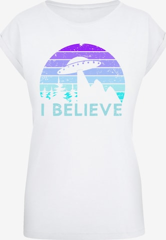 T-shirt 'I BELIEVE UFO Alien Raumschiff Retro' F4NT4STIC en blanc : devant