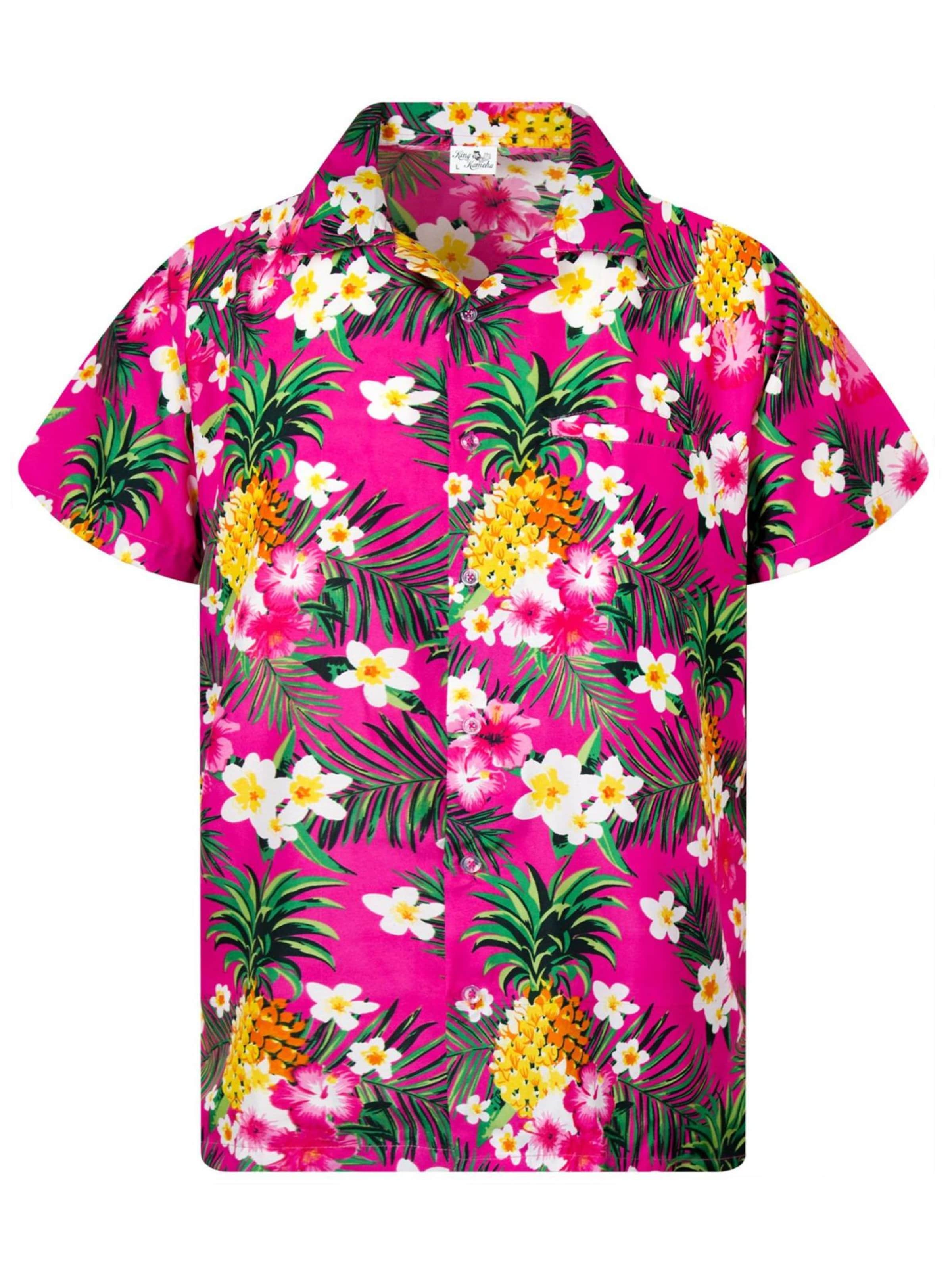 King Kameha Shirt 'Pineapple Flowers' in Pink: front