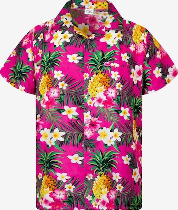 King Kameha Shirt 'Pineapple Flowers' in Pink: Vorderseite
