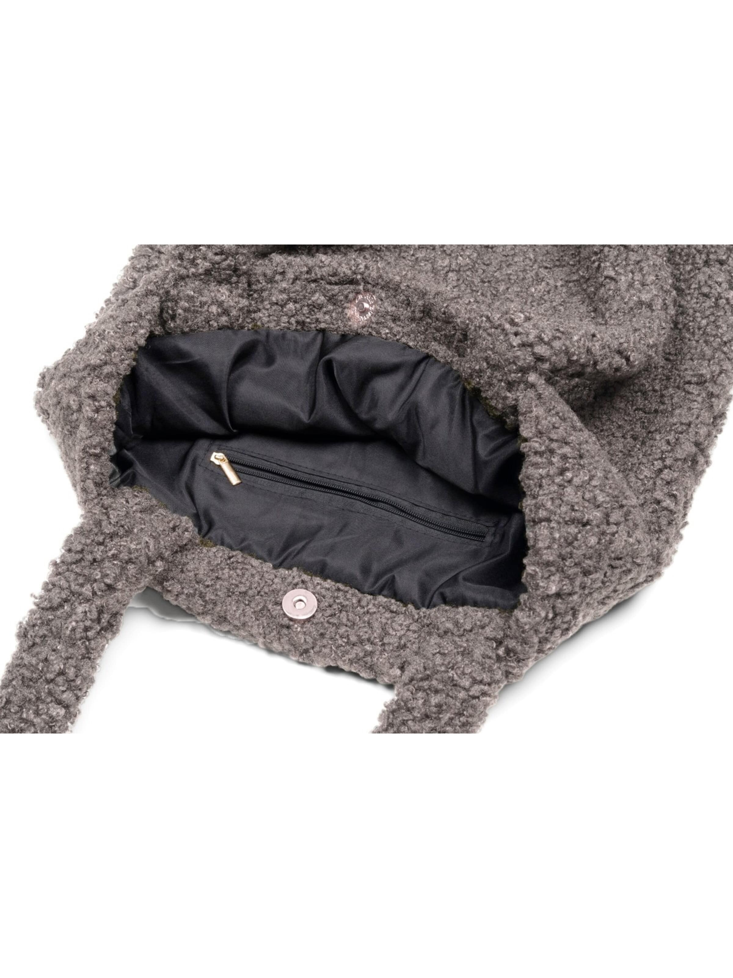 styleBREAKER Schultertasche 'Teddyfell Beuteltasche'‌‌‌‌‌ in Grau