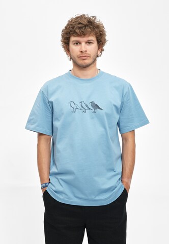 Cleptomanicx Shirt 'Classic Tee Scribble Gull' in Blue: front