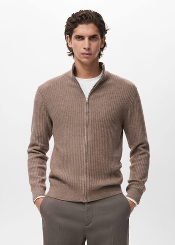 MANGO MAN Knit Cardigan 'Parkz' in Brown: front