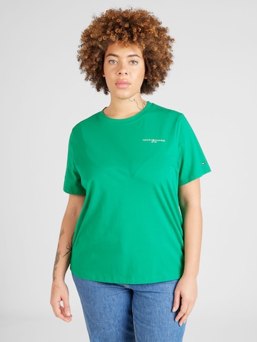 Tricou de la Tommy Hilfiger Curve pe verde: față