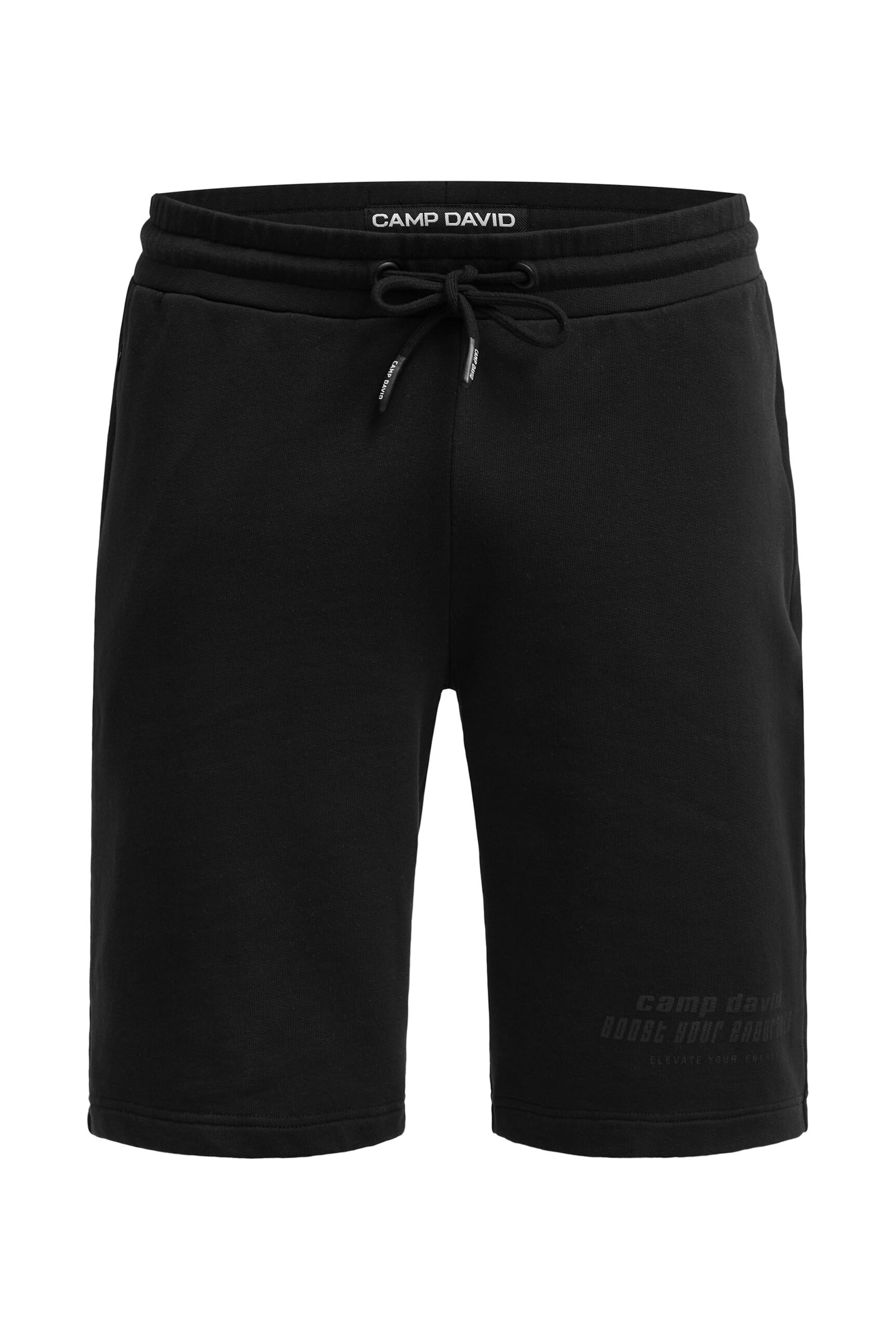 CAMP DAVID Regular Sweatshorts mit Label Print in Schwarz: Vorderseite