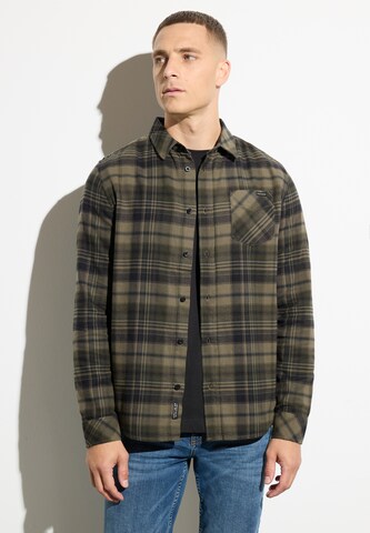 Street One MEN Regular fit Button Up Shirt 'Flanell' in Green: front