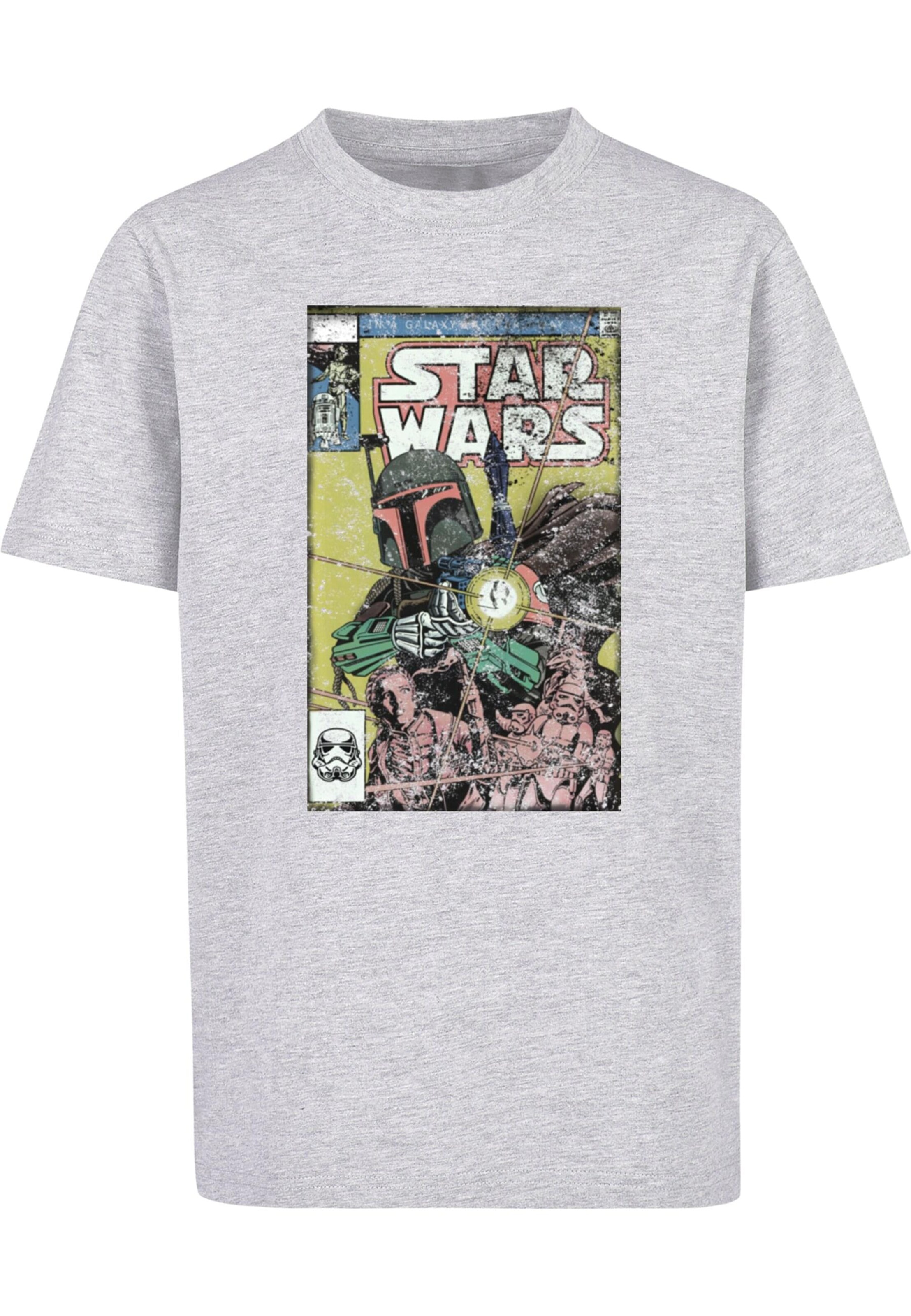 ABSOLUTE CULT Shirt 'Star Wars - Boba Fett Comic' in Grijs: voorkant