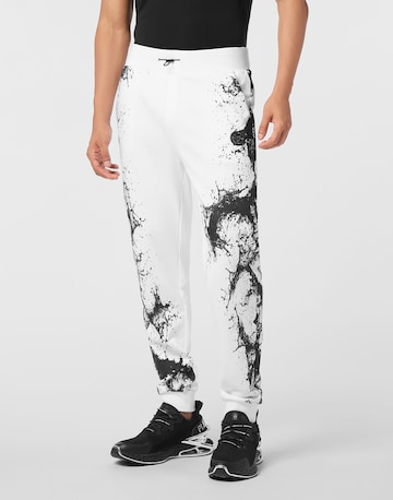 Plein Sport Tapered Trousers 'Splash' in White: front