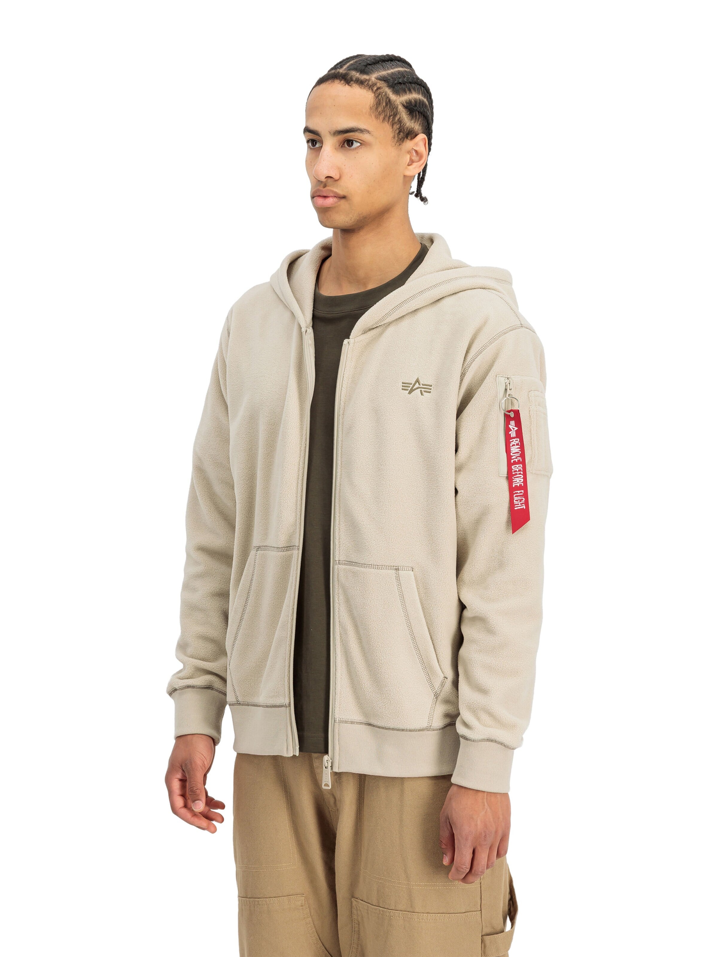 ALPHA INDUSTRIES Zip-Up Hoodie in Beige