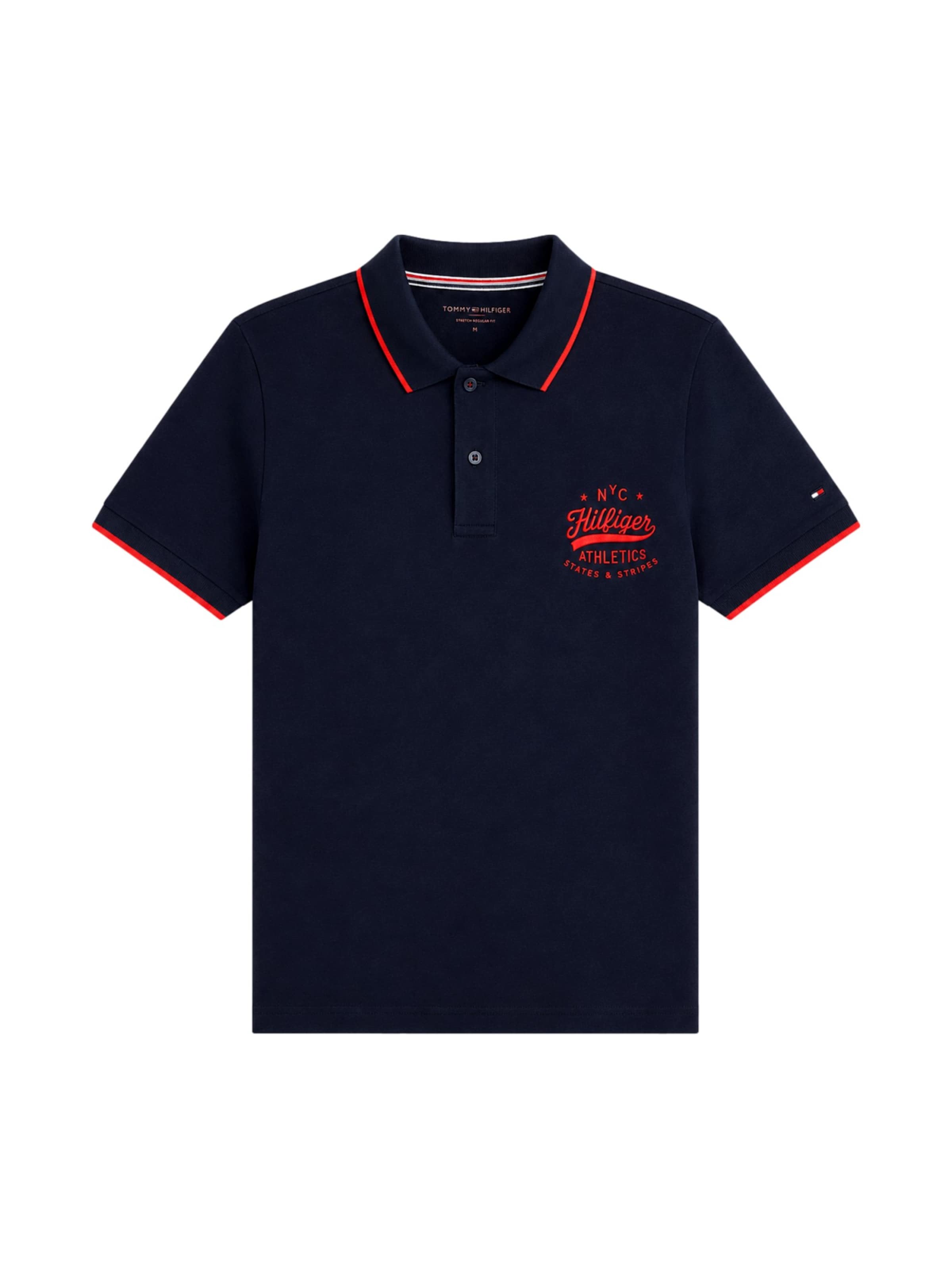 TOMMY HILFIGER T-Shirt en L en bleu foncé / rouge, Vue avec produit