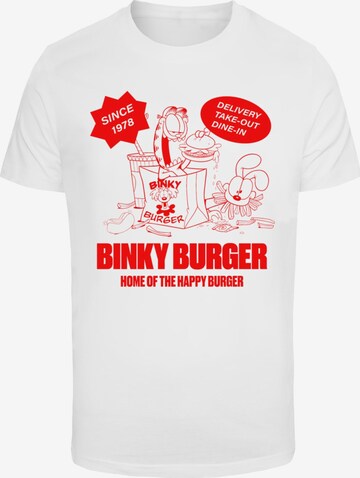 Merchcode Shirt 'Garfield 45 - Binky Burger' in Wit: voorkant