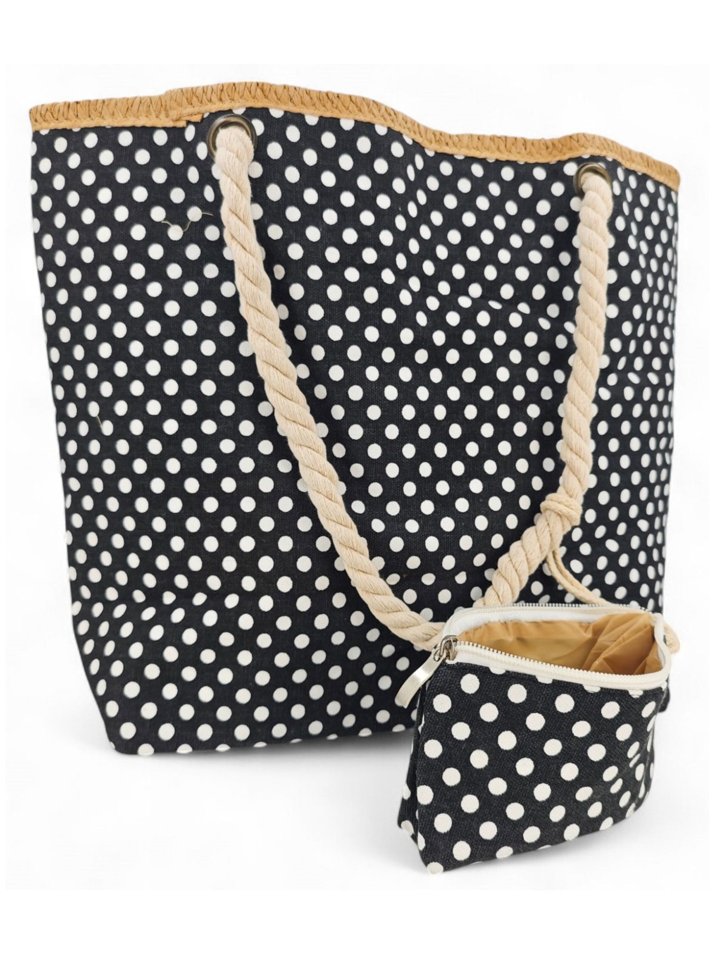 styleBREAKER Beach bag 'Strandtasche mit Punkte Muster' in Black