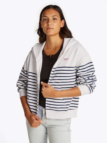 Tommy Jeans Zip-Up Hoodie in White: front