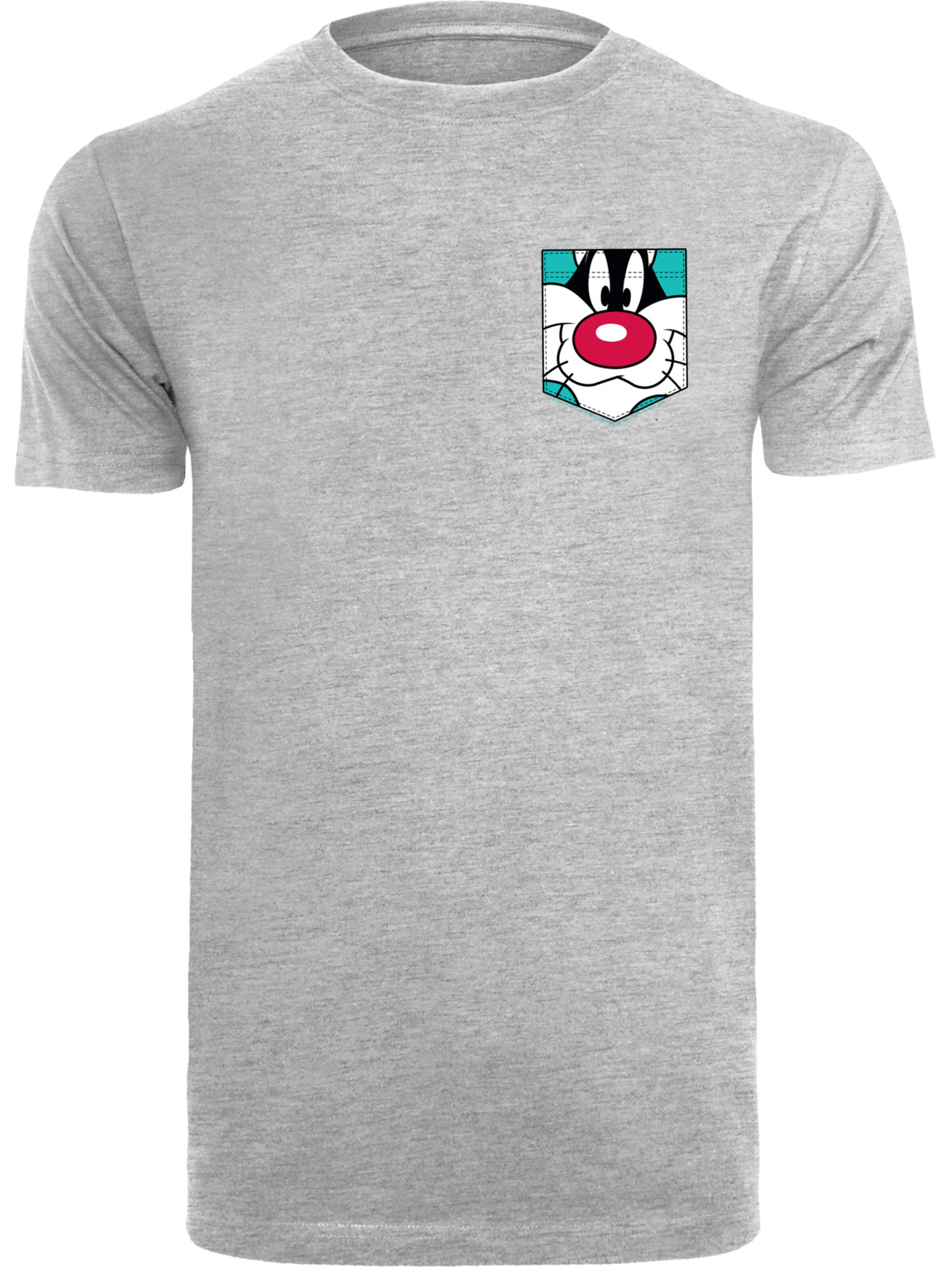 F4NT4STIC Shirt 'Looney Tunes Sylvester Face' in Grijs: voorkant