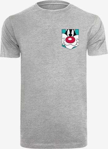 F4NT4STIC Shirt 'Looney Tunes Sylvester Face' in Grijs: voorkant
