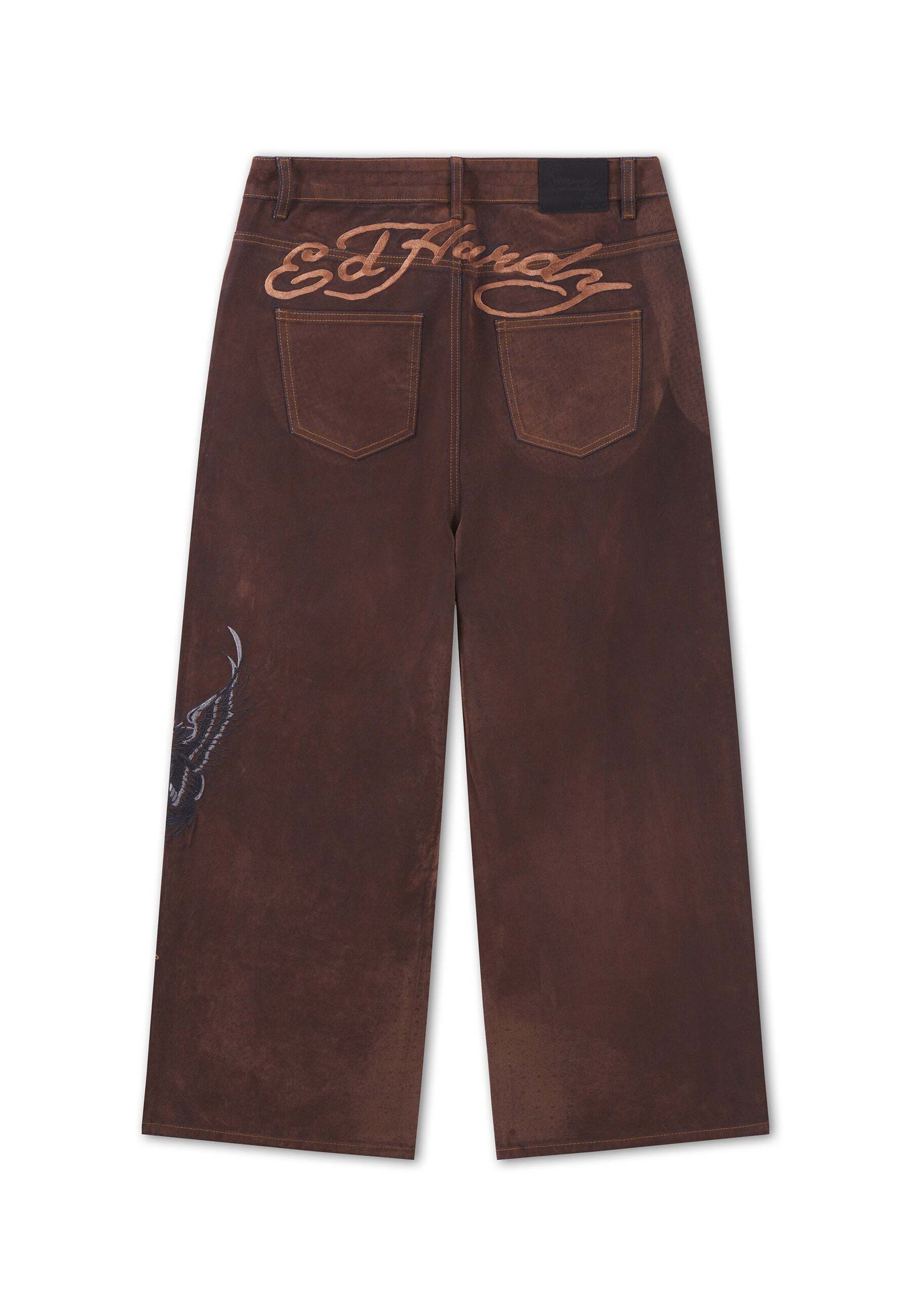 Ed Hardy Широки крачоли Дънки 'Signature Eagle' в кафяво