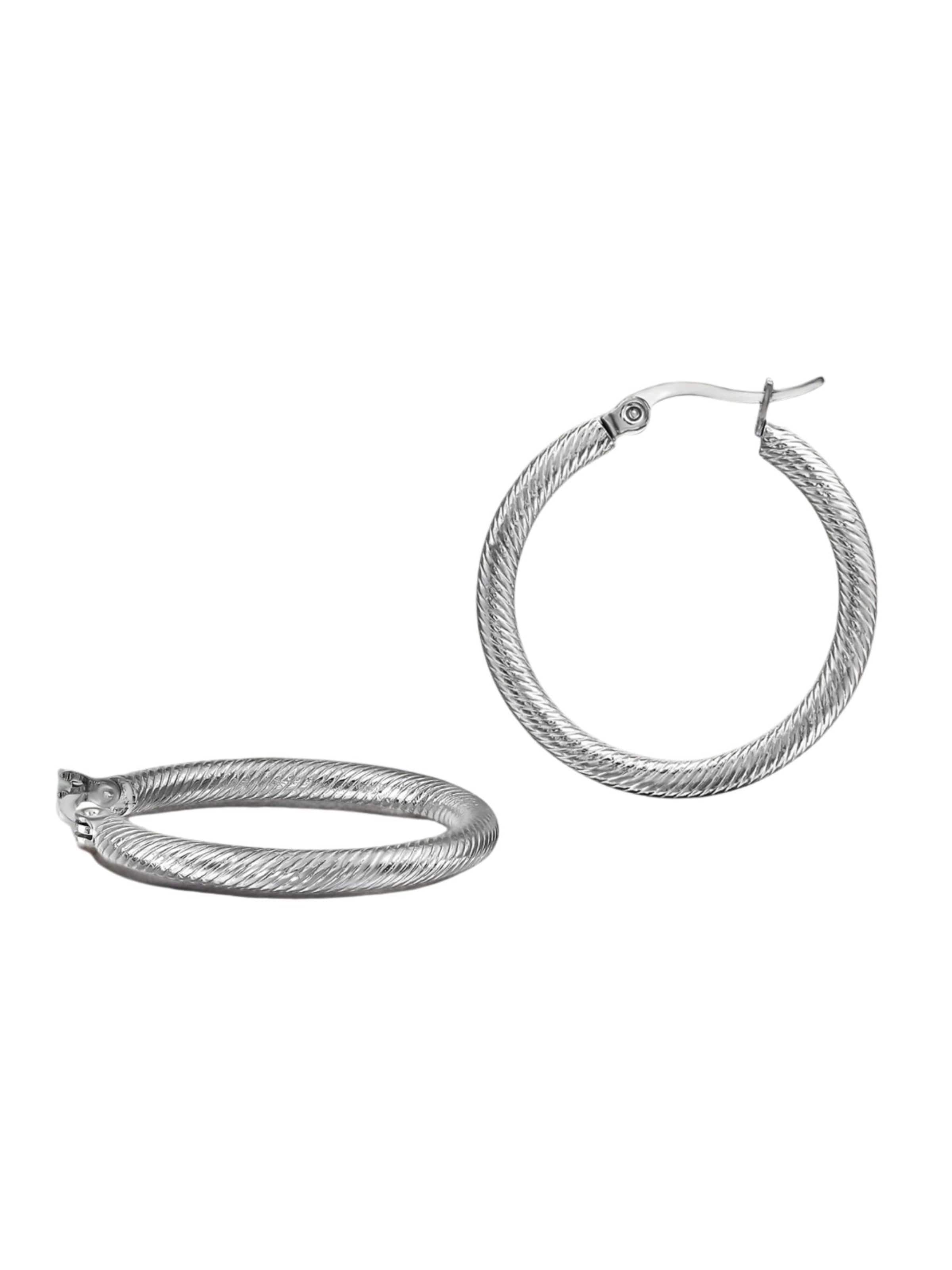 Maxte Ohrringe '30 mm Edelstahl Creolen mit Schlangenlederstruktur und französischem Verschluss'‌‌‌‌‌‌‌‌ in Silber: Vorderseite