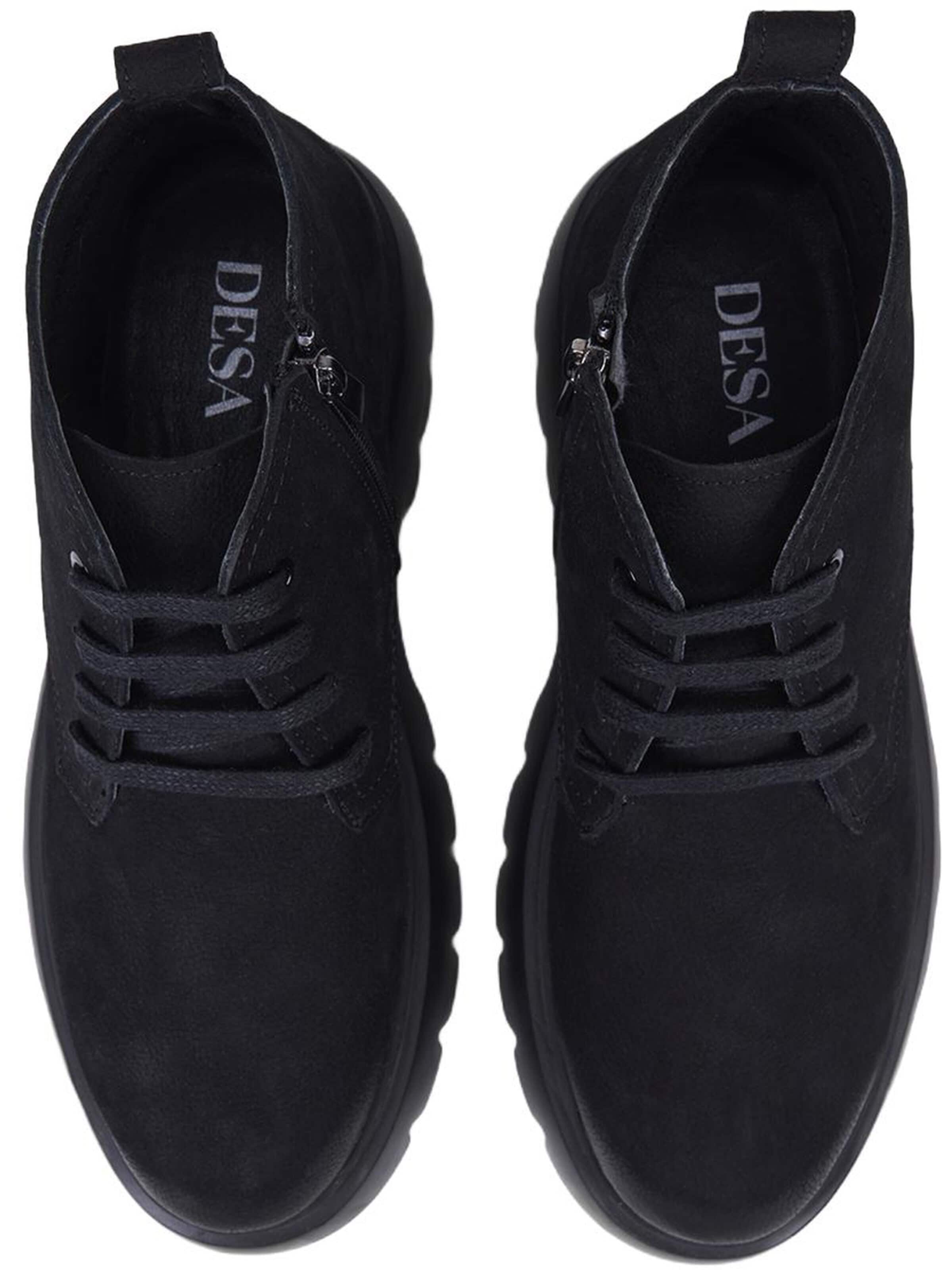 Desa Boot 'DESA Herren-Ankle-Boots aus braunem Leder mit Reißverschluss und runder Zehenpartie' in Black