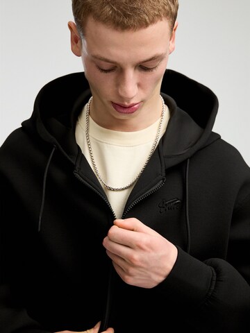 Pull&Bear Zip-Up Hoodie 'STWD' in Black