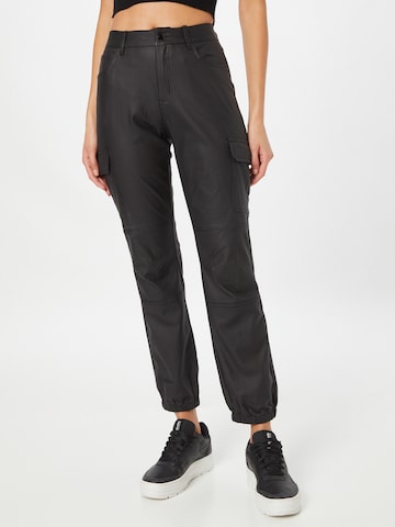 QS Tapered Cargo Pants in Black: front