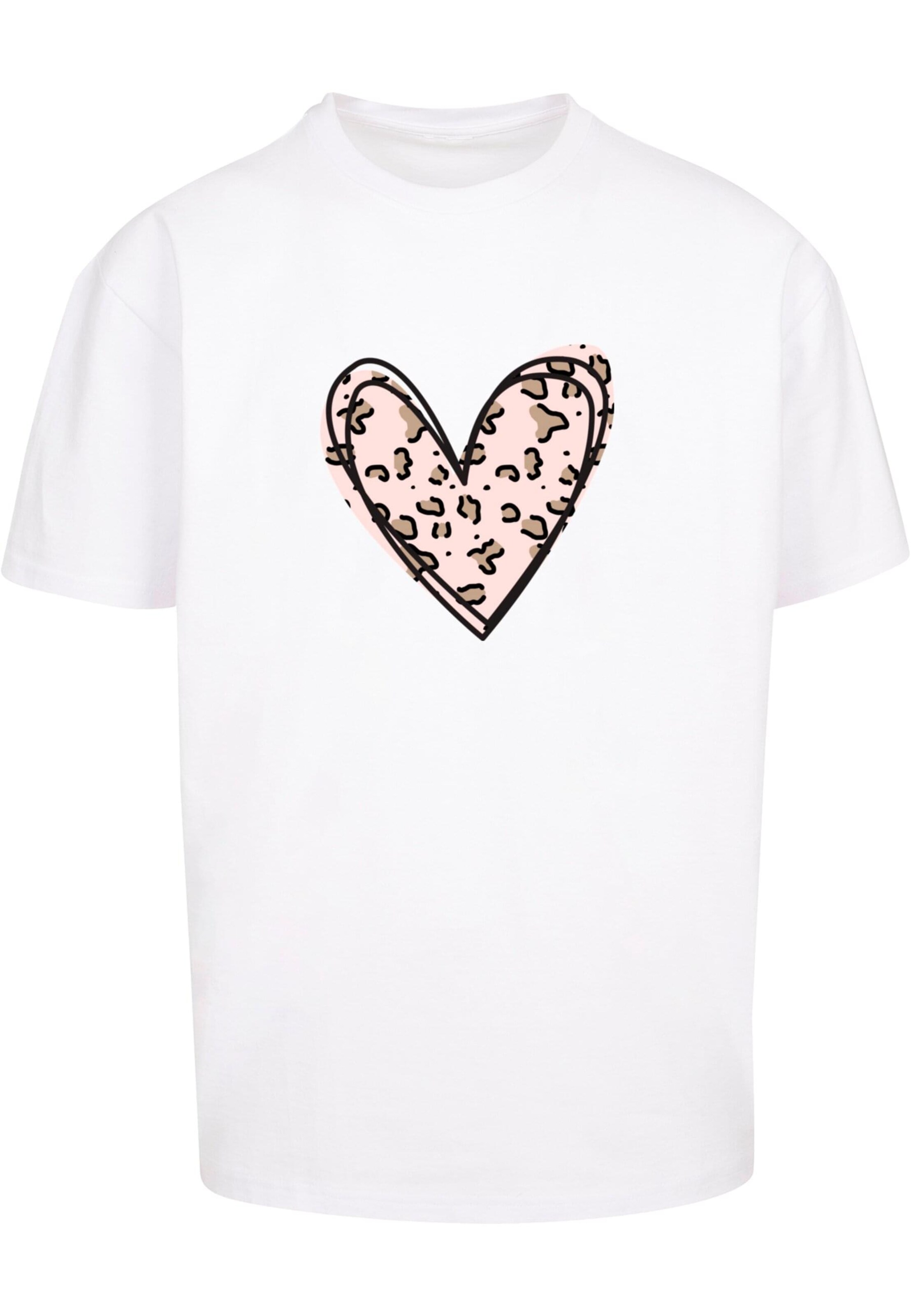 Merchcode Shirt 'Valentines Day - Leopard Heart' in Wit: voorkant