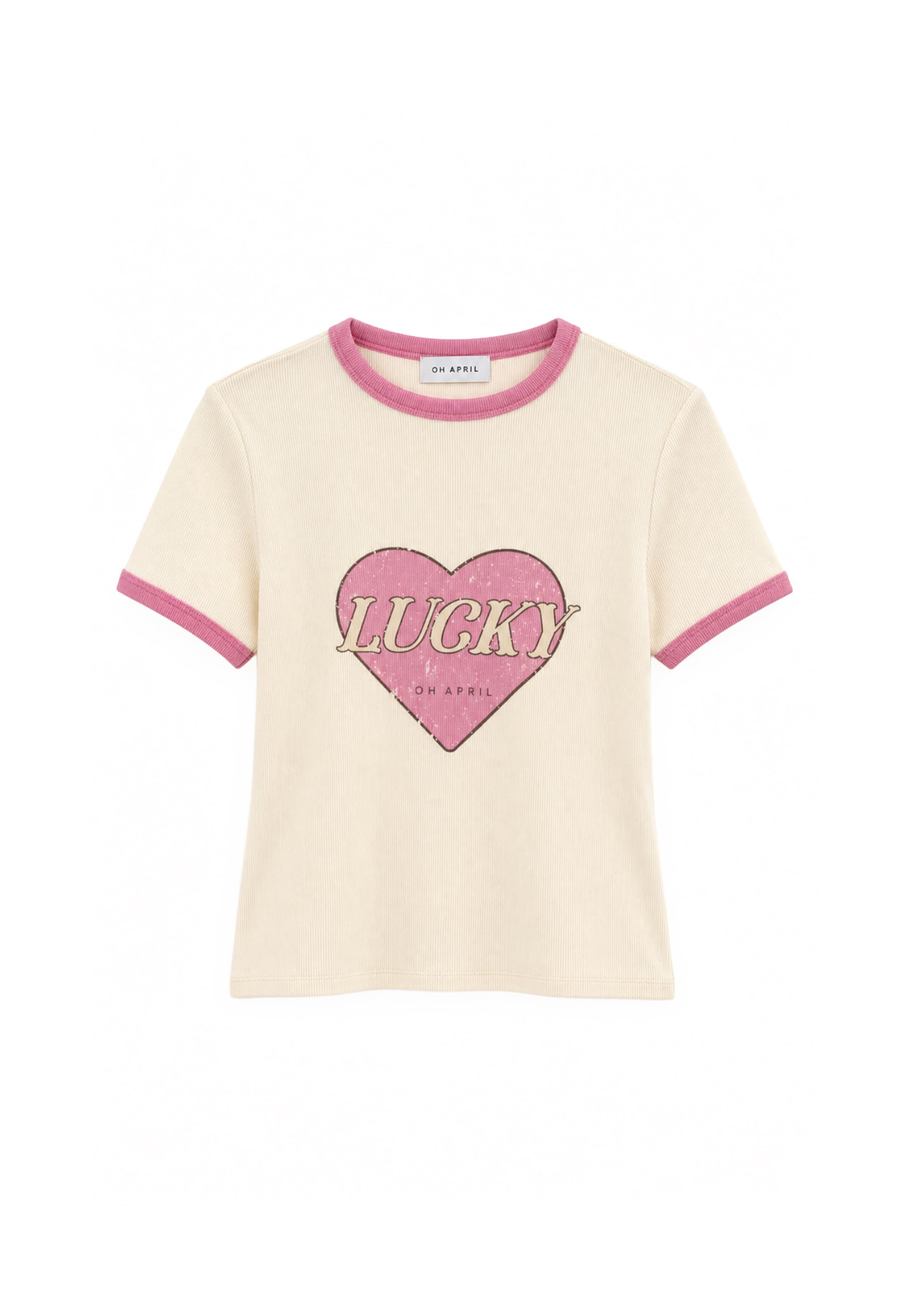 OH APRIL Shirt 'Lucky Heart' in L in Light pink / Black / Wool white, Item view