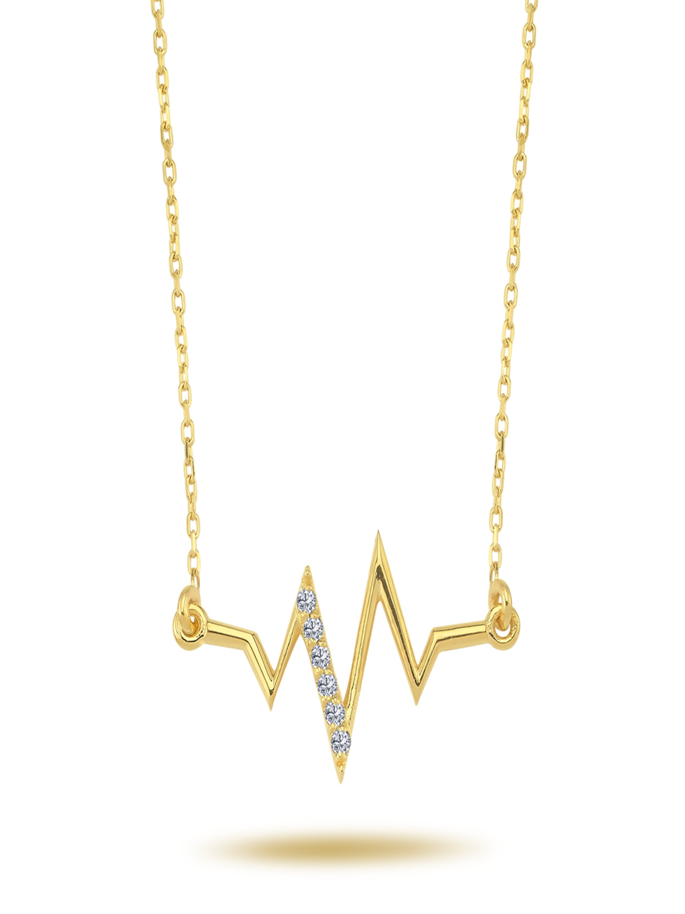 EinStein Diamant Pendant 'Herzschlag Anhänger Halskette mit Diamanten Brillant-Schliff in 14 Karat Gelbgold' in Gold: front