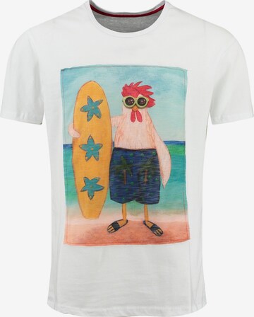 Key Largo Shirt 'SURFING CHICKEN' in White: front