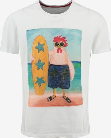 Key Largo T-Shirt 'SURFING CHICKEN' in Weiß: predná strana