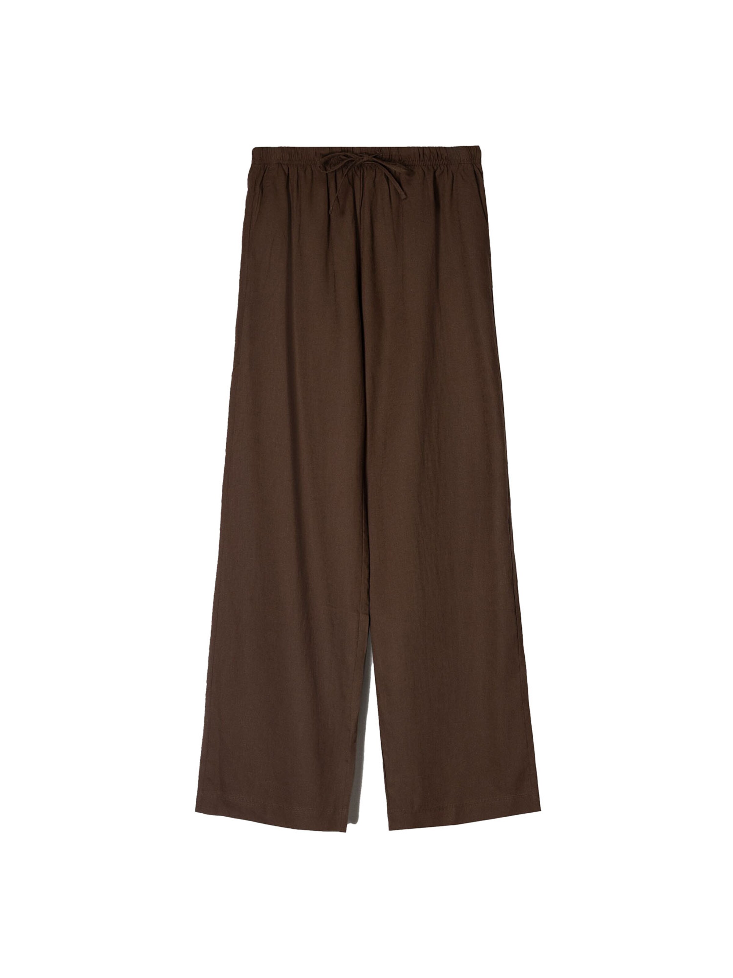 Bershka Wide leg Broek in Bruin: voorkant