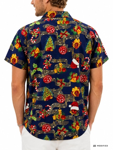 Regular fit Camicia 'Christmas Music' di King Kameha in blu