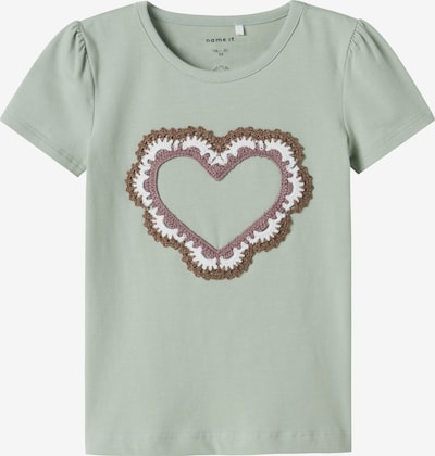 NAME IT Majica 'NMFJAMARIA' u smeđa / hrđavo smeđa / pastelno zelena / bijela, Pregled proizvoda