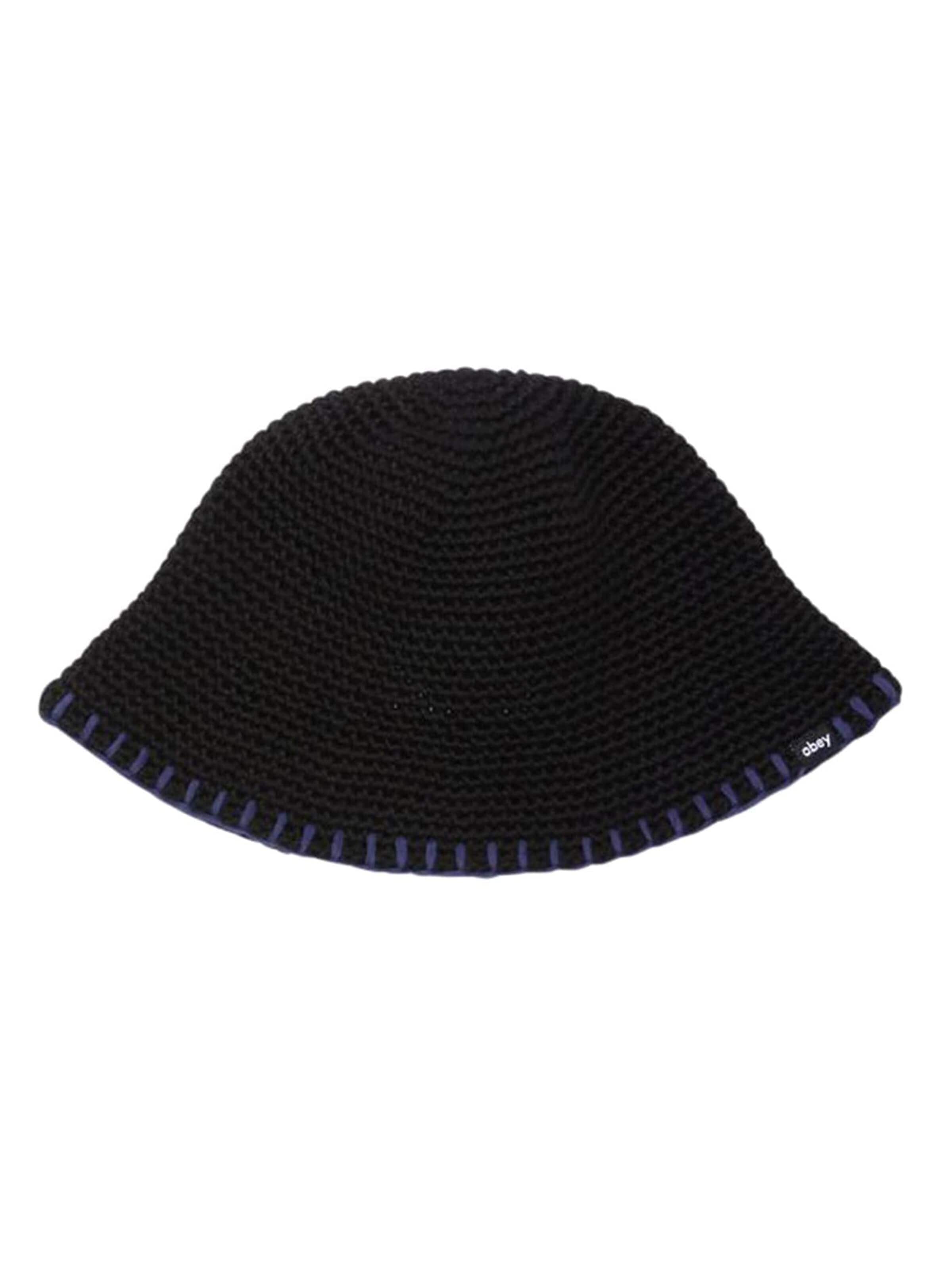 Obey Pet 'Julien Crochet Bucket Hat Black' in Zwart: voorkant