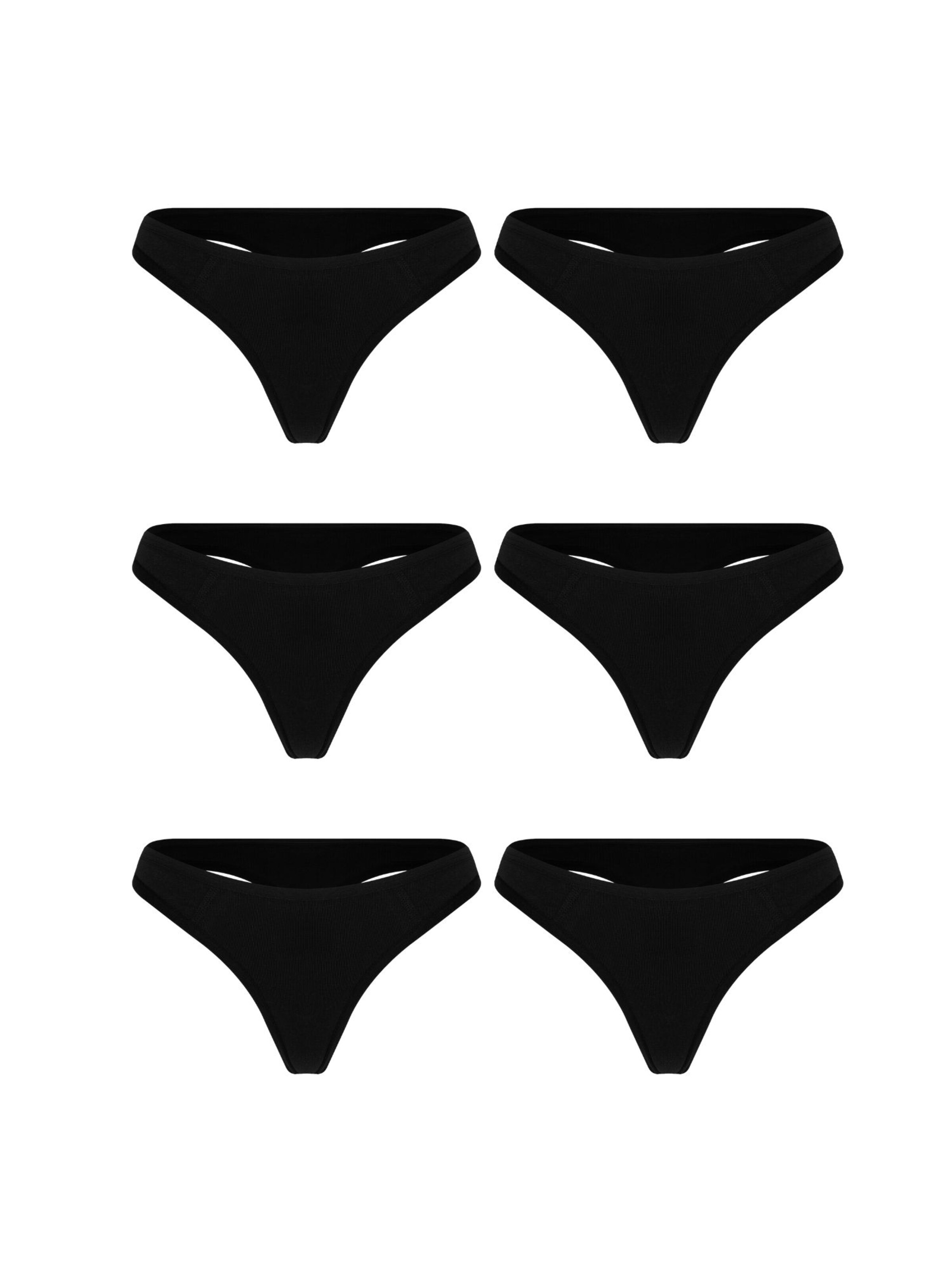Albero Natur Thong '6er Pack Damen Bio Baumwoll Tanga-Slip' in Black: front