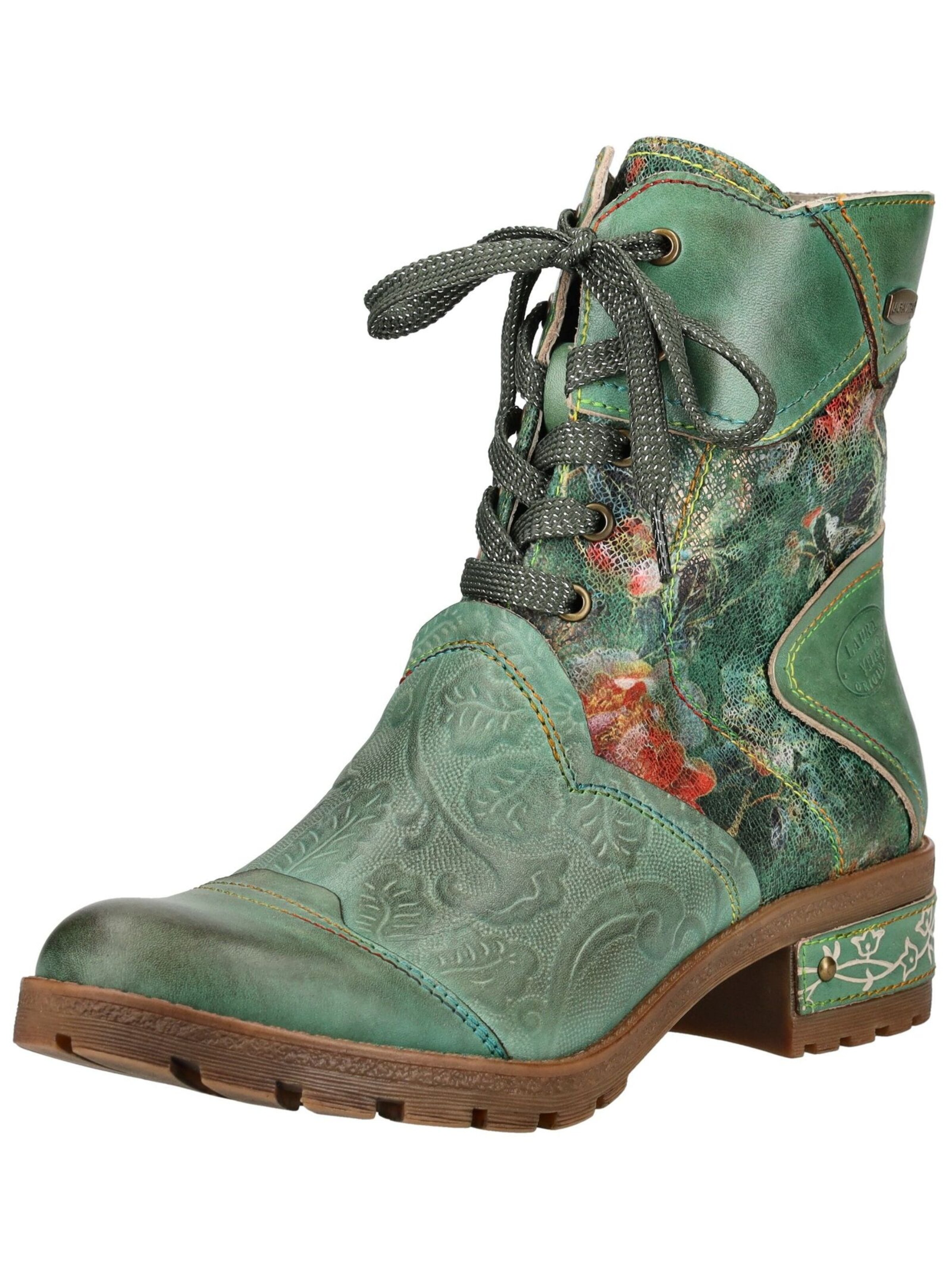 Laura Vita Lace-Up Ankle Boots in Green: front