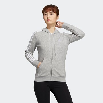 ADIDAS SPORTSWEAR Athletic Zip-Up Hoodie 'Essentials Fleece 3-Stripes ' in Grey: front