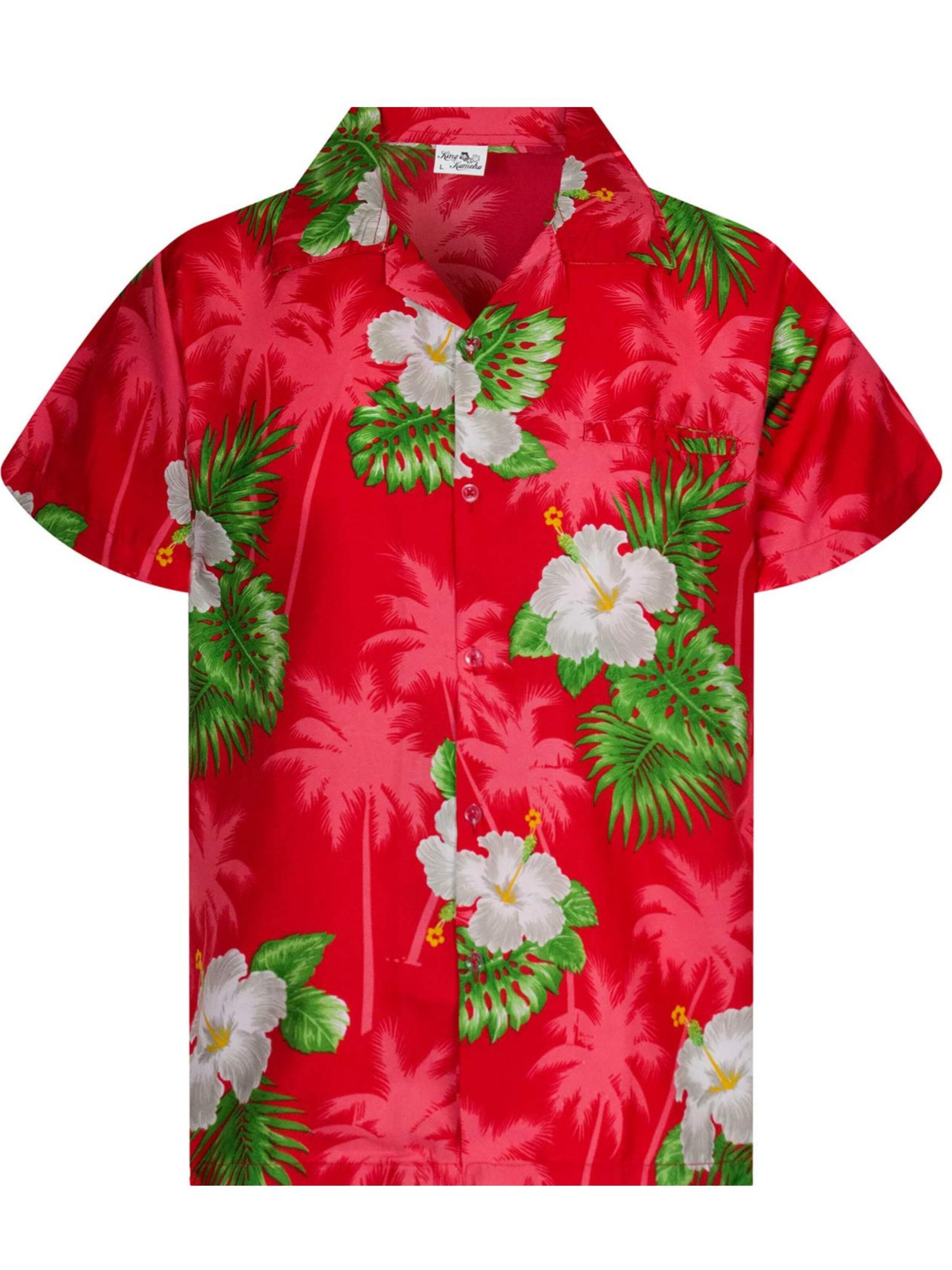 King Kameha Regular fit Button Up Shirt 'Small Flower' in Red: front