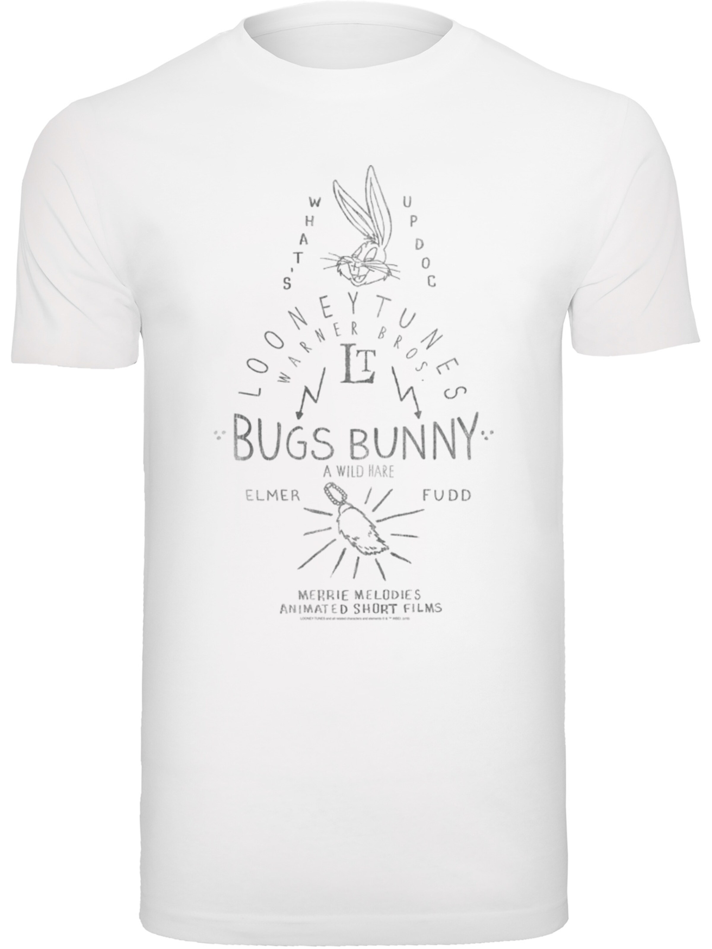 F4NT4STIC Shirt 'Looney Tunes Bugs Bunny A Wild Hare' in Wit: voorkant
