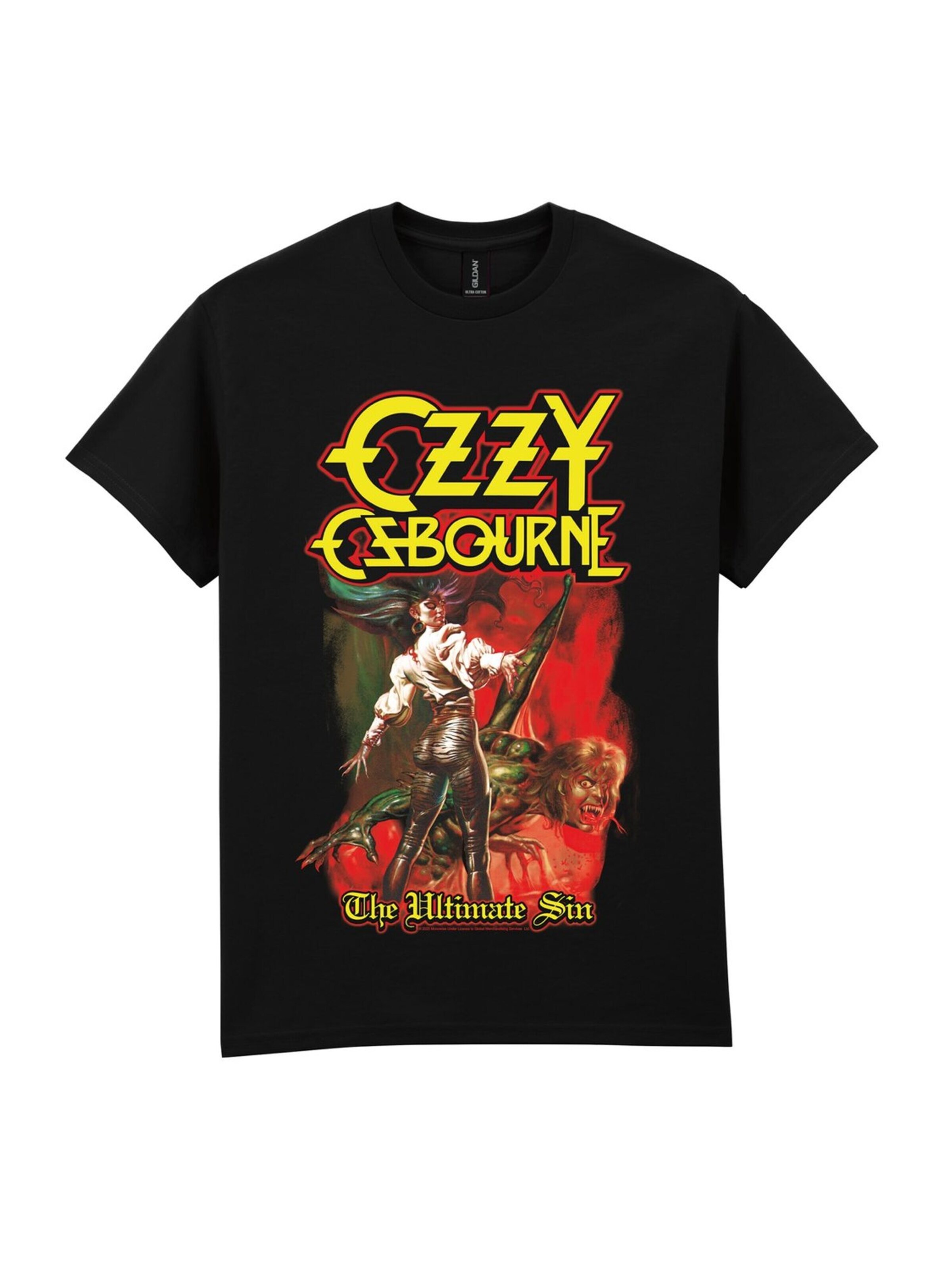 Ozzy Osbourne Shirt 'Ozzy Osbourne Ultimate Sin T-Shirt' in Zwart: voorkant