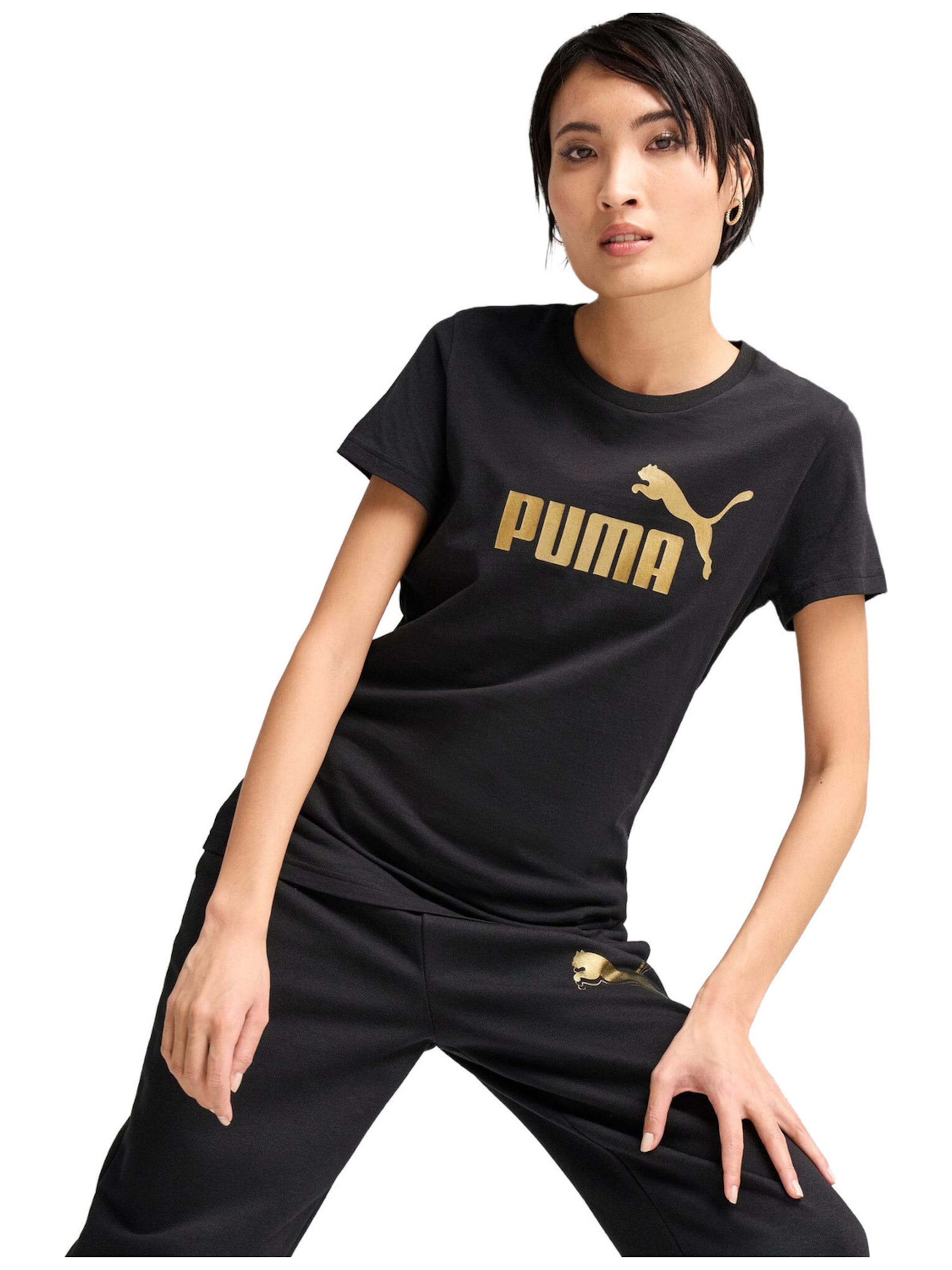 PUMA - Camiseta 'Puma Ess Metallic No. 1 Logo Tee' en negro: frente