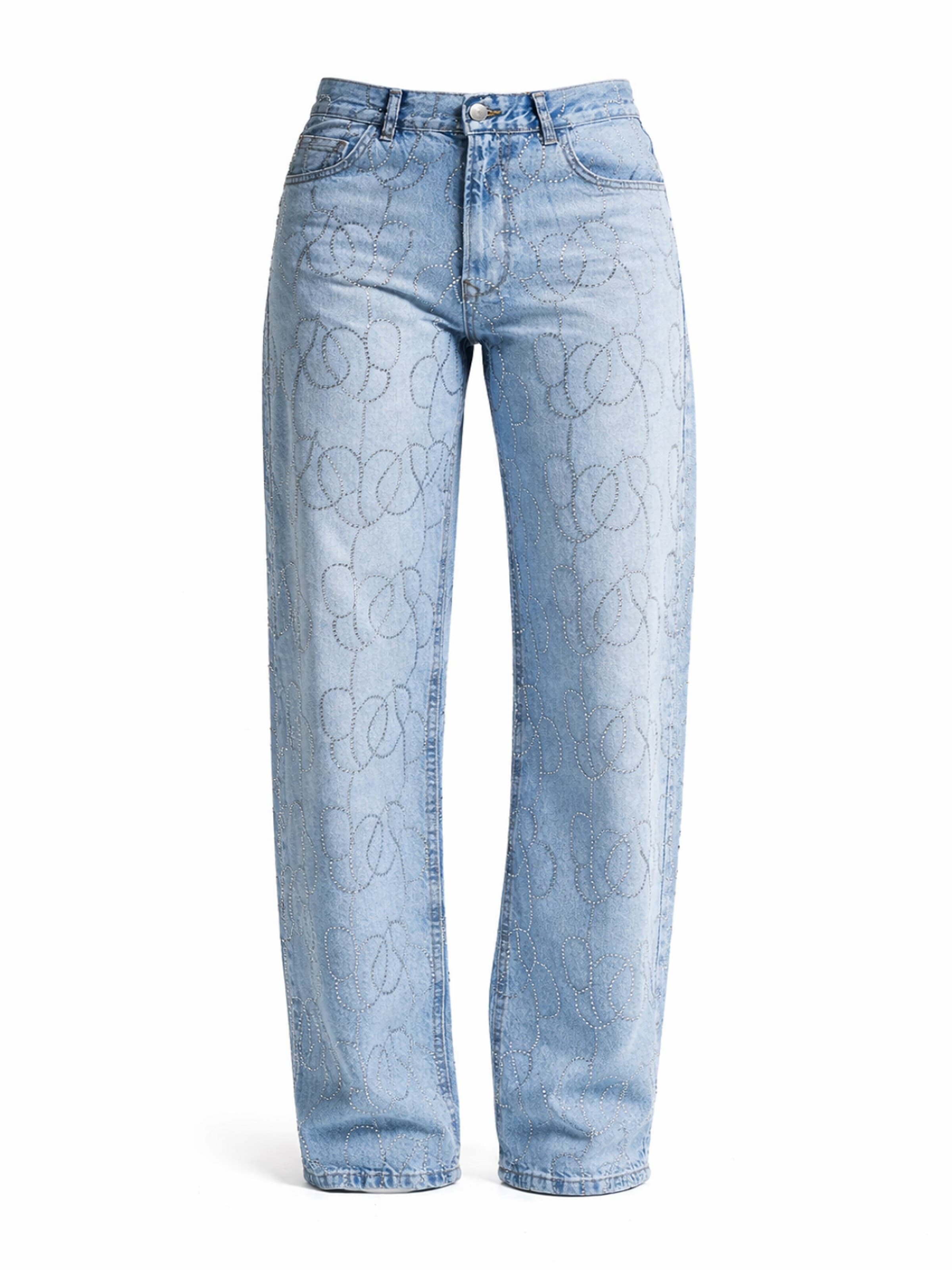 IT'S BASIC Loosefit Jeans 'RHINESTONE LOOSE MID RISE JEANS' in Blauw: voorkant
