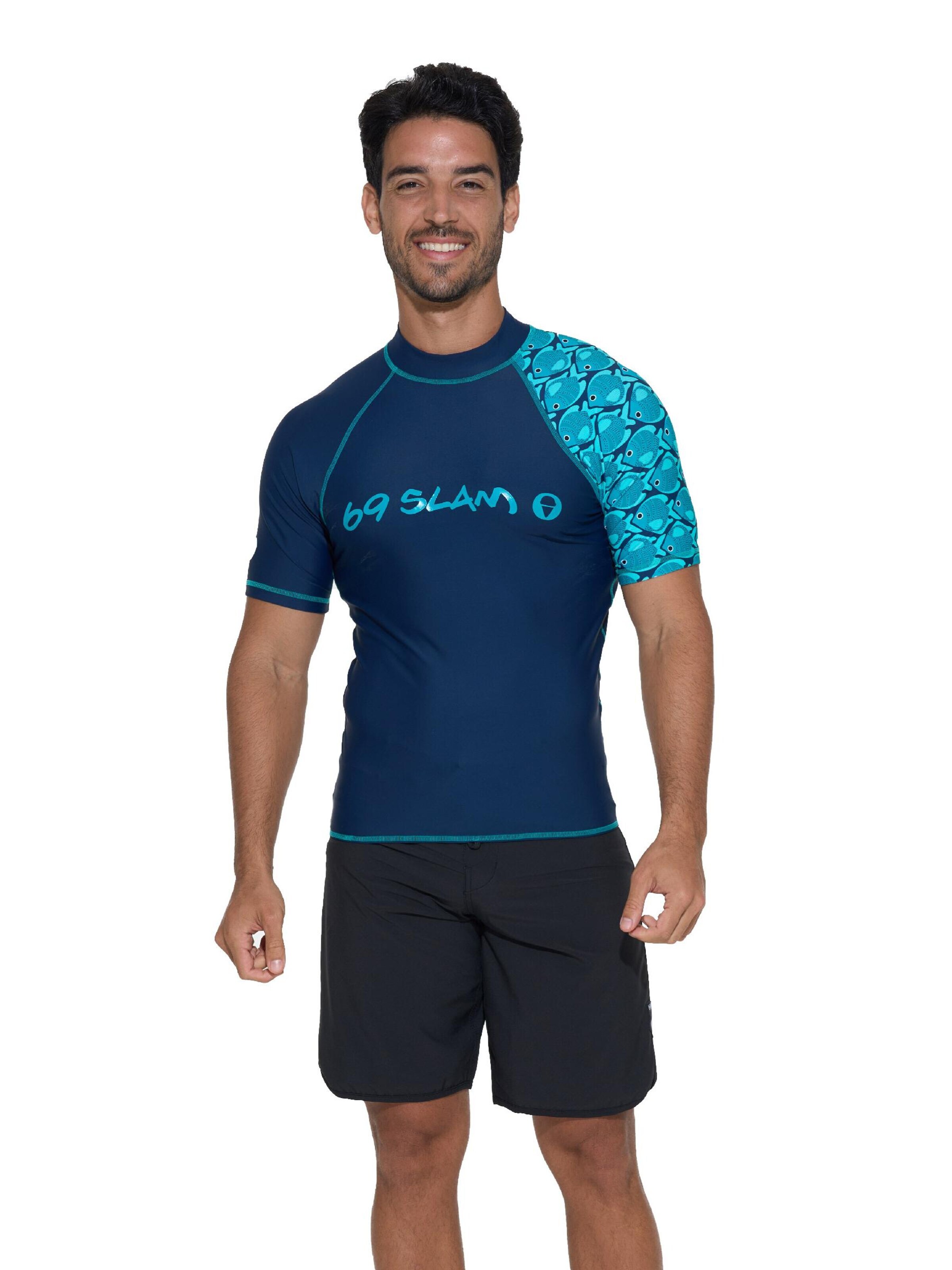 69Slam - Camiseta funcional 'KOA UPF50 FISHES' en azul: frente