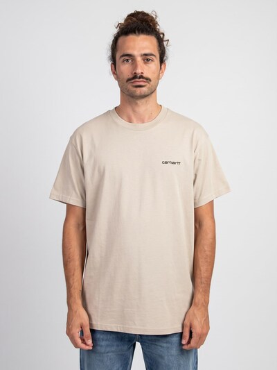 Carhartt WIP Shirt 'S/S SCRIPT EMBROIDERY T-SHIRT FLEUR DE SEL / BLACK' in S in Beige, Item view