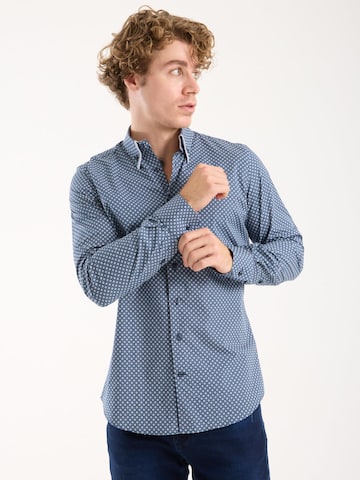 7Camicie Slim fit Zakelijk overhemd 'Sport Poplin Stretch Man Shirt Blue White' in Blauw