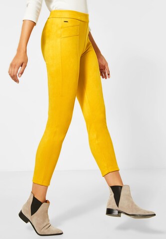 STREET ONE Skinny Velours-Hose mit High Waist in Gelb