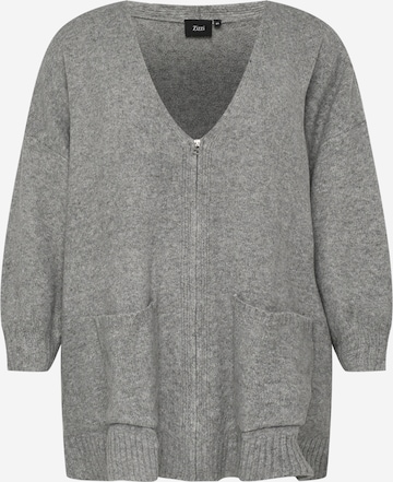 Zizzi Knit Cardigan 'MCOMFY' in Grey: front