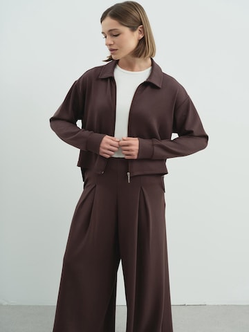 C&City Wide leg Pleat-Front Pants in Brown