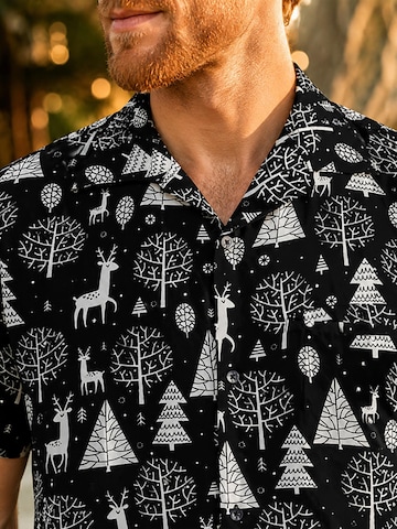 Regular fit Camicia 'Christmas Reindeer Allover' di King Kameha in nero